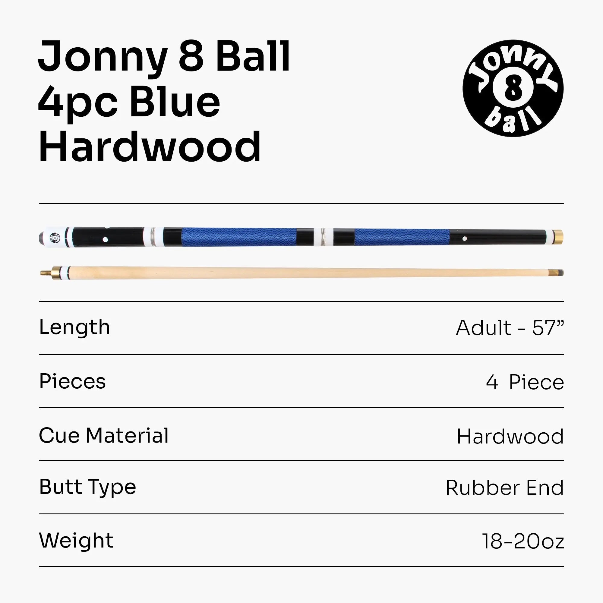 Jonny 8 Ball adjustable 4-piece cue with spare tips Cue + Case