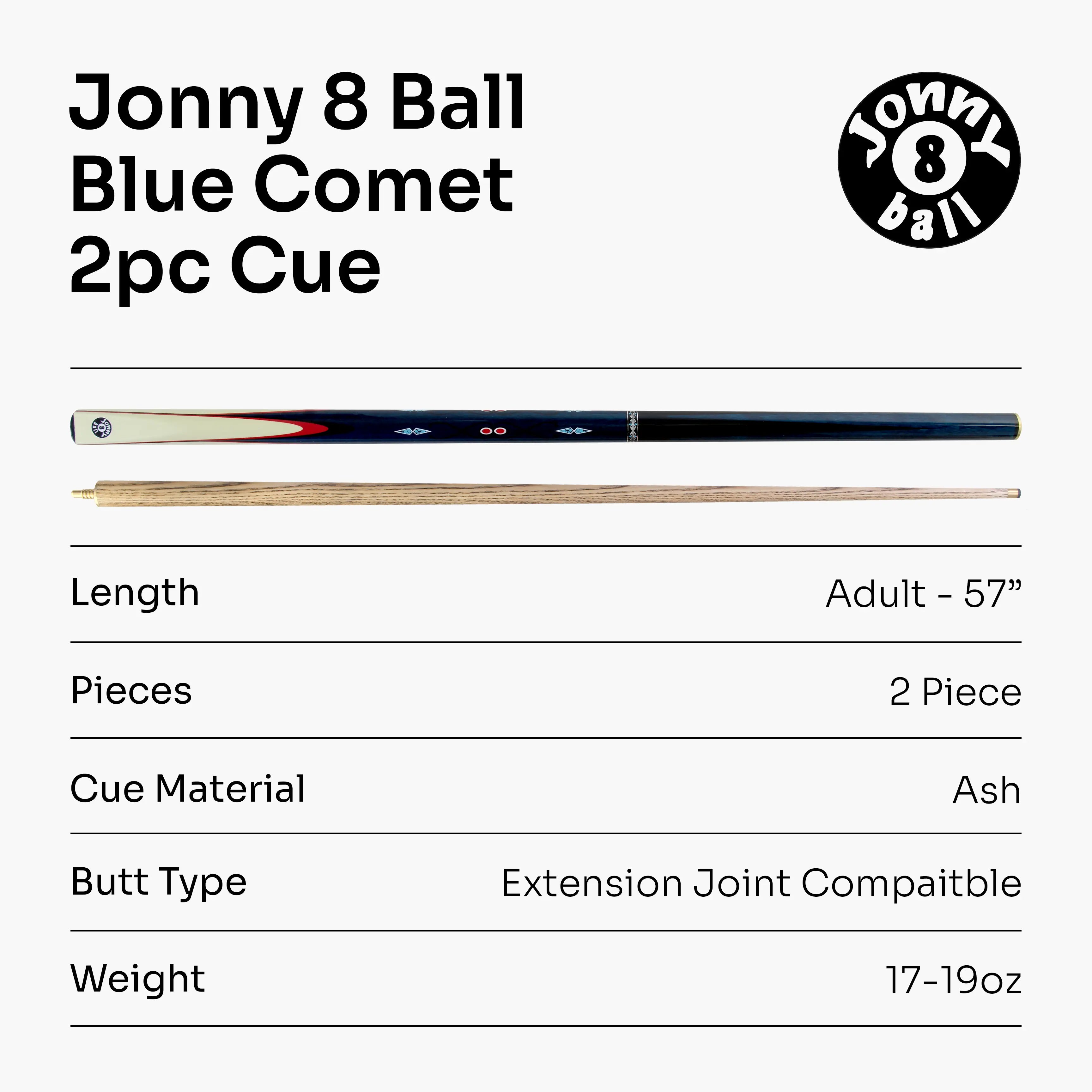 Jonny 8 Ball Comet 57-inch 2-piece pool cue Cue + Case