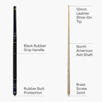 Jonny 8 Ball Blue Inca adjustable 4-piece pool cue Cue + Case