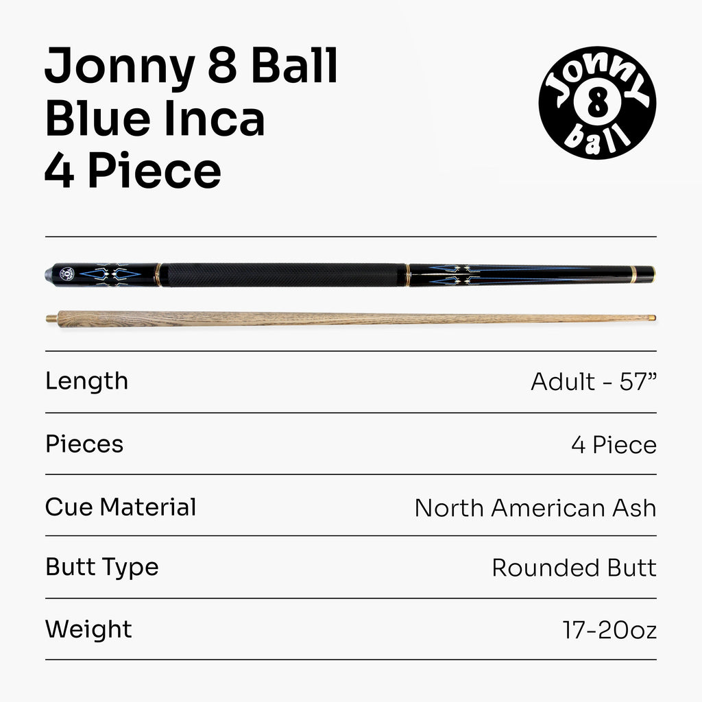 Jonny 8 Ball Blue Inca adjustable 4-piece pool cue Cue + Case