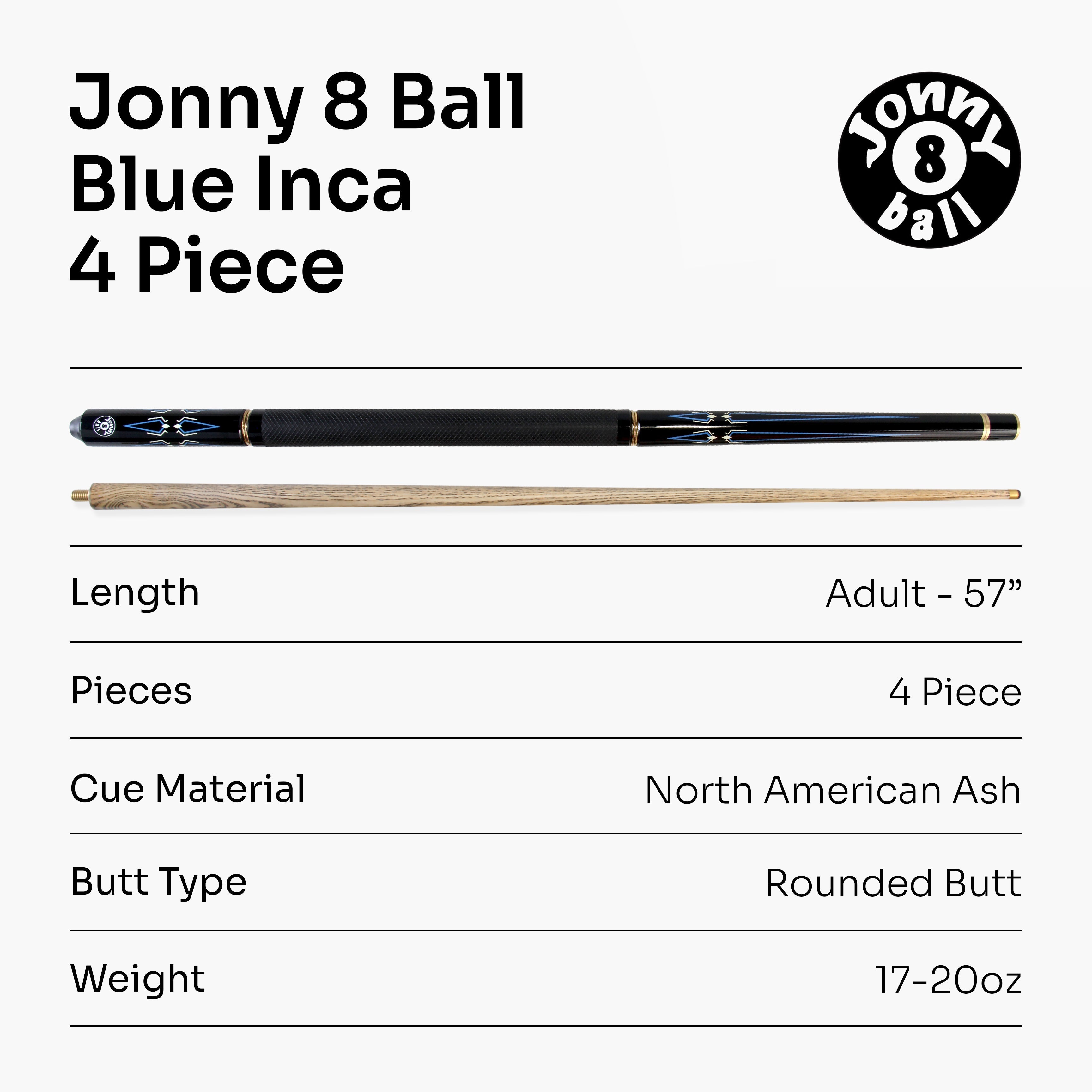 Jonny 8 Ball Blue Inca adjustable 4-piece pool cue Cue + Case