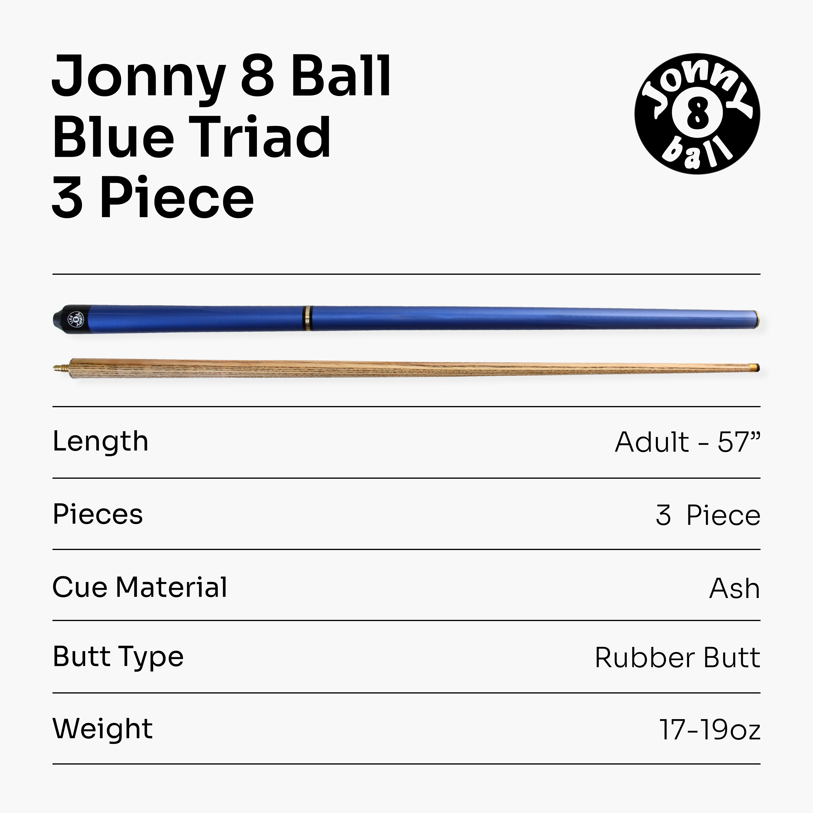 Jonny 8 Ball Triad 57-inch adjustable 3-piece cue Cue + Case