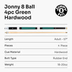 Jonny 8 Ball adjustable 4-piece cue with spare tips Cue + Case