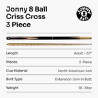 Jonny 8 Ball adjustable 57-inch 3-piece cue Cue + Case