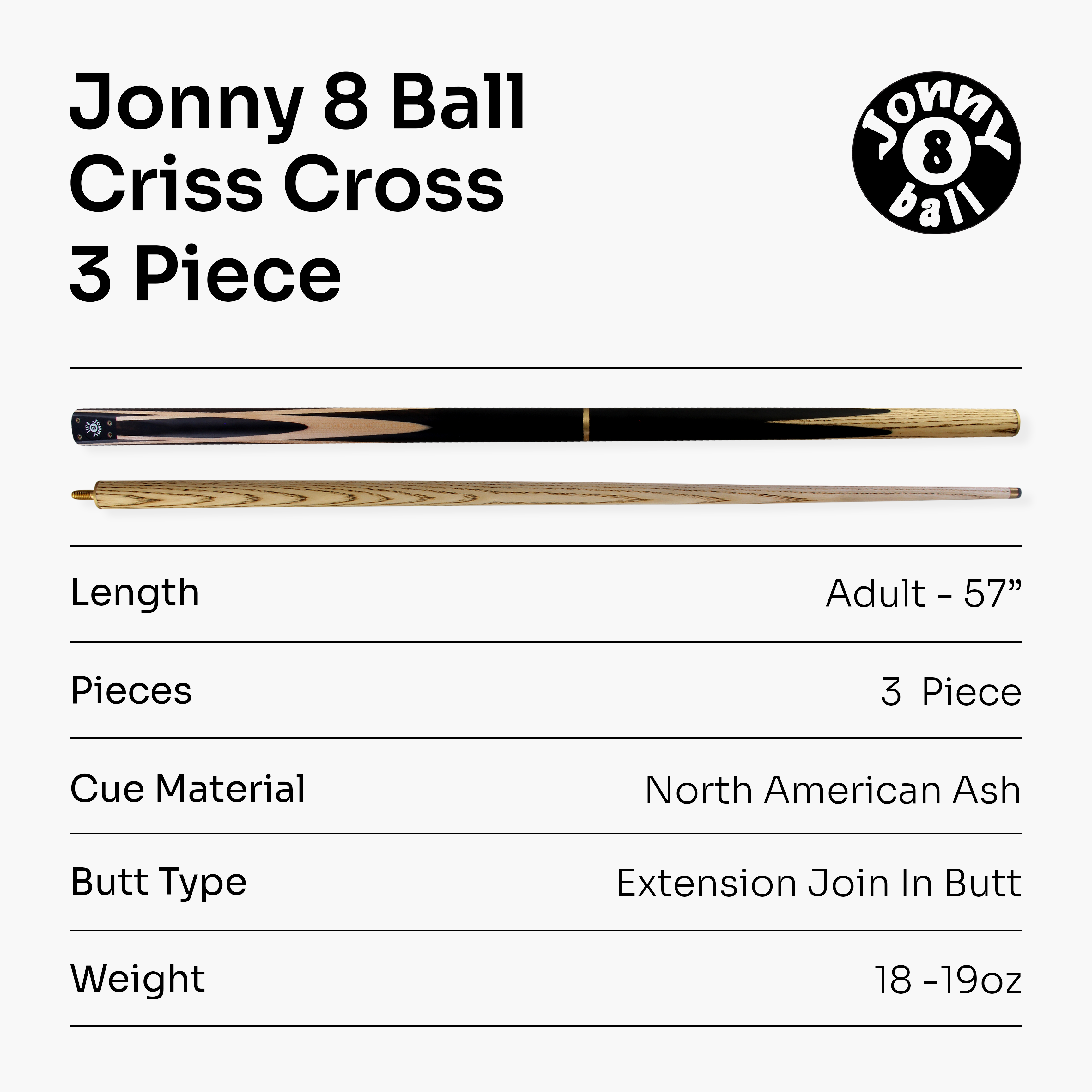 Jonny 8 Ball adjustable 57-inch 3-piece cue Cue + Case