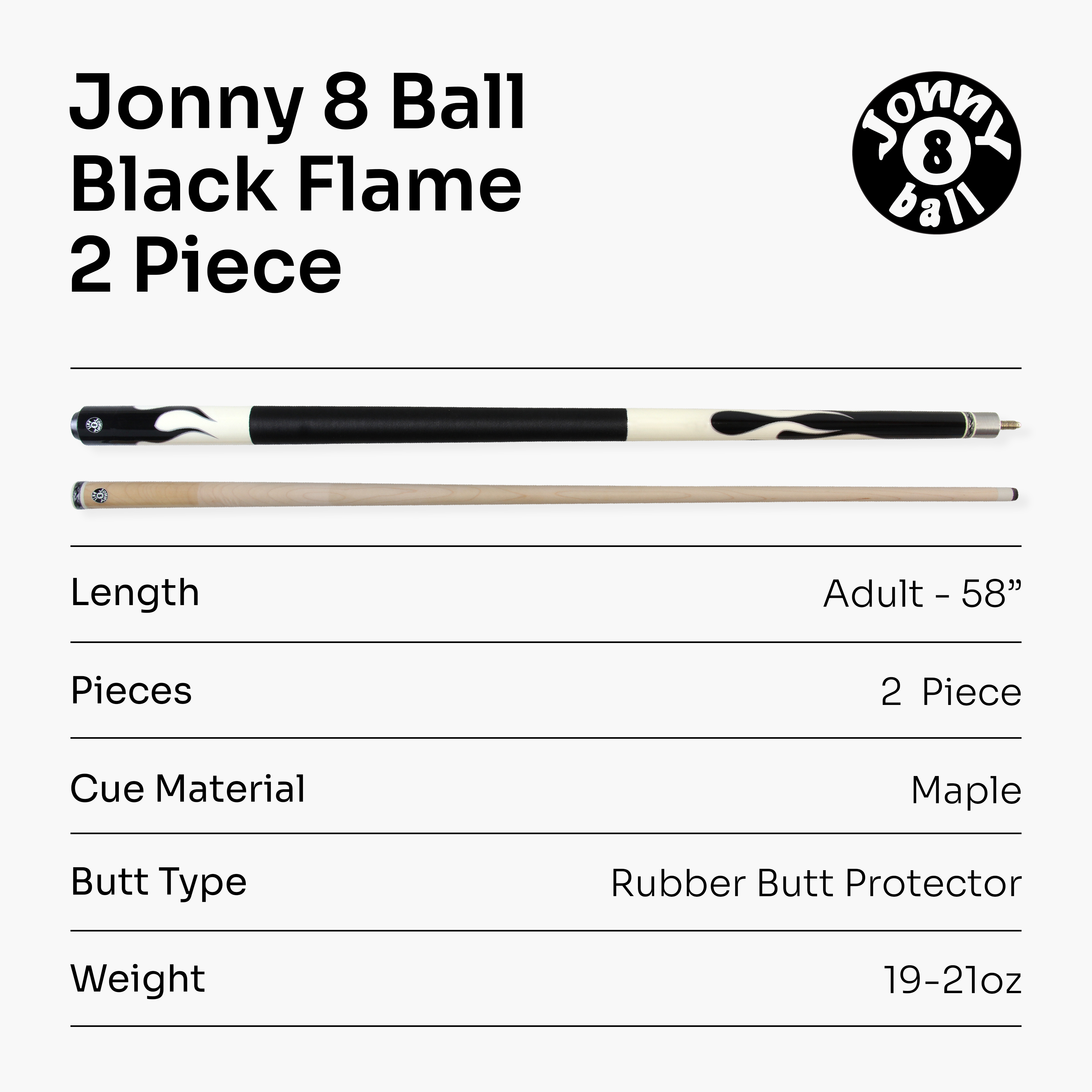 Jonny 8 Ball Flame 58-inch 2-piece cue Cue + Case