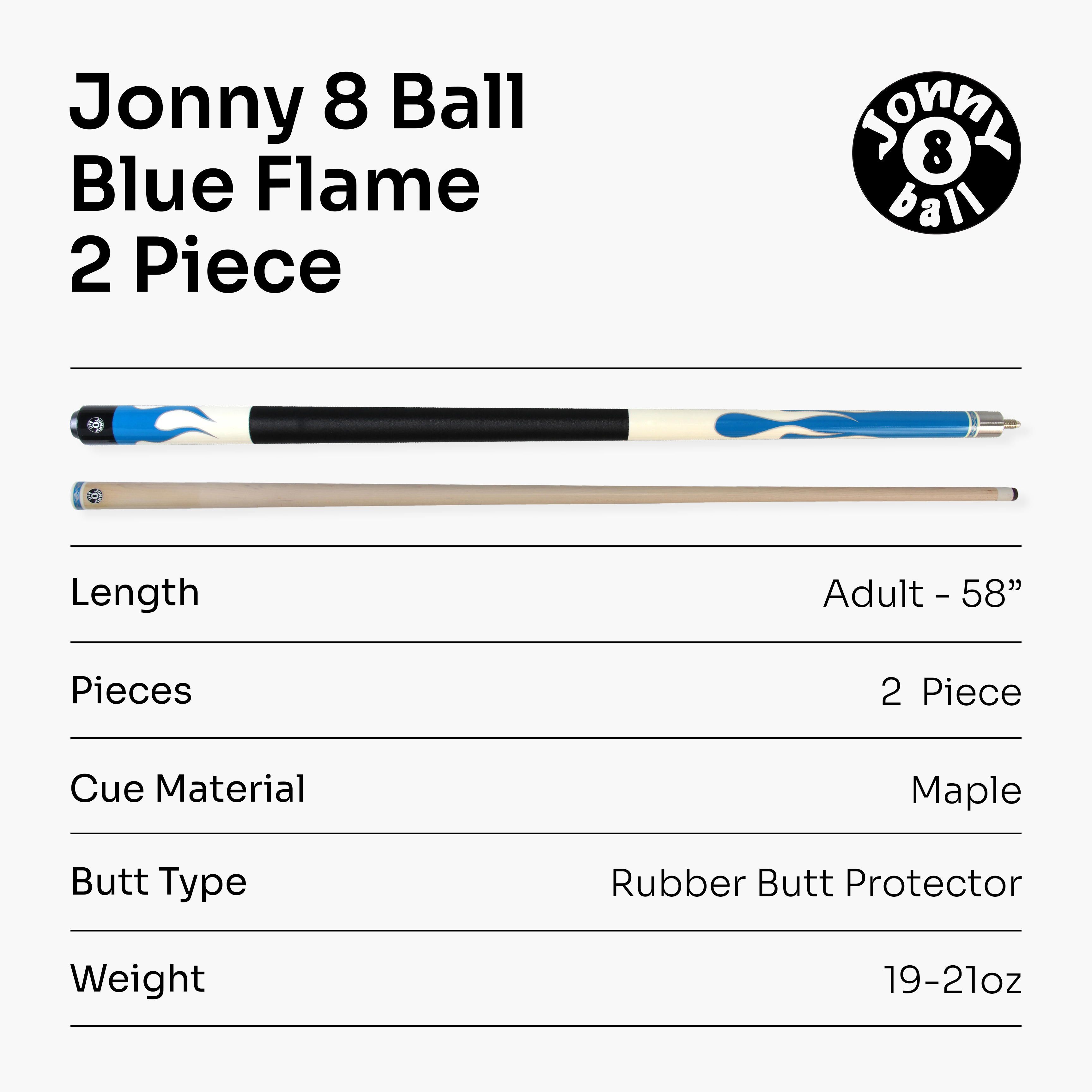 Jonny 8 Ball Flame 58-inch 2-piece cue Cue + Case