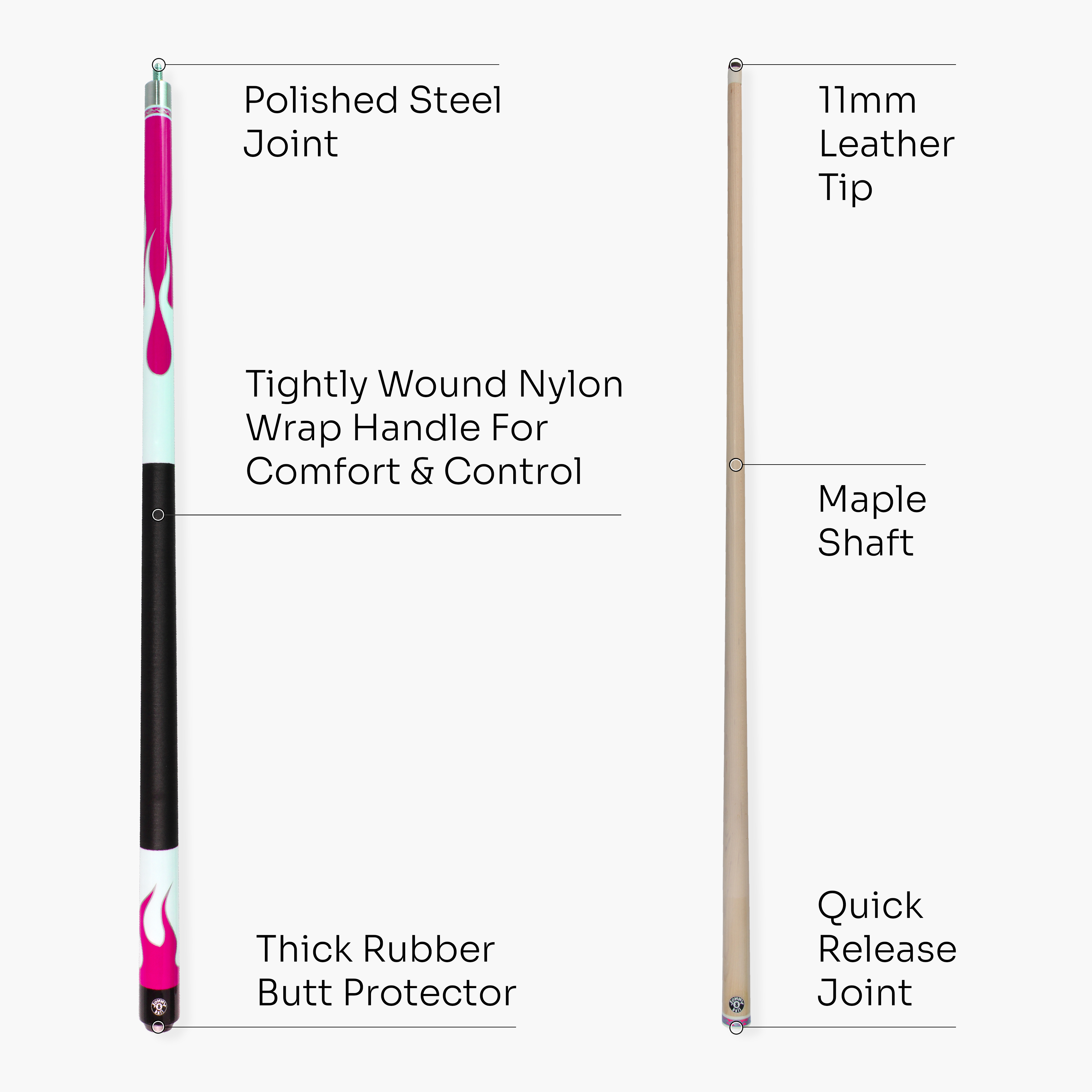 Jonny 8 Ball Flame 58-inch 2-piece cue Cue + Case
