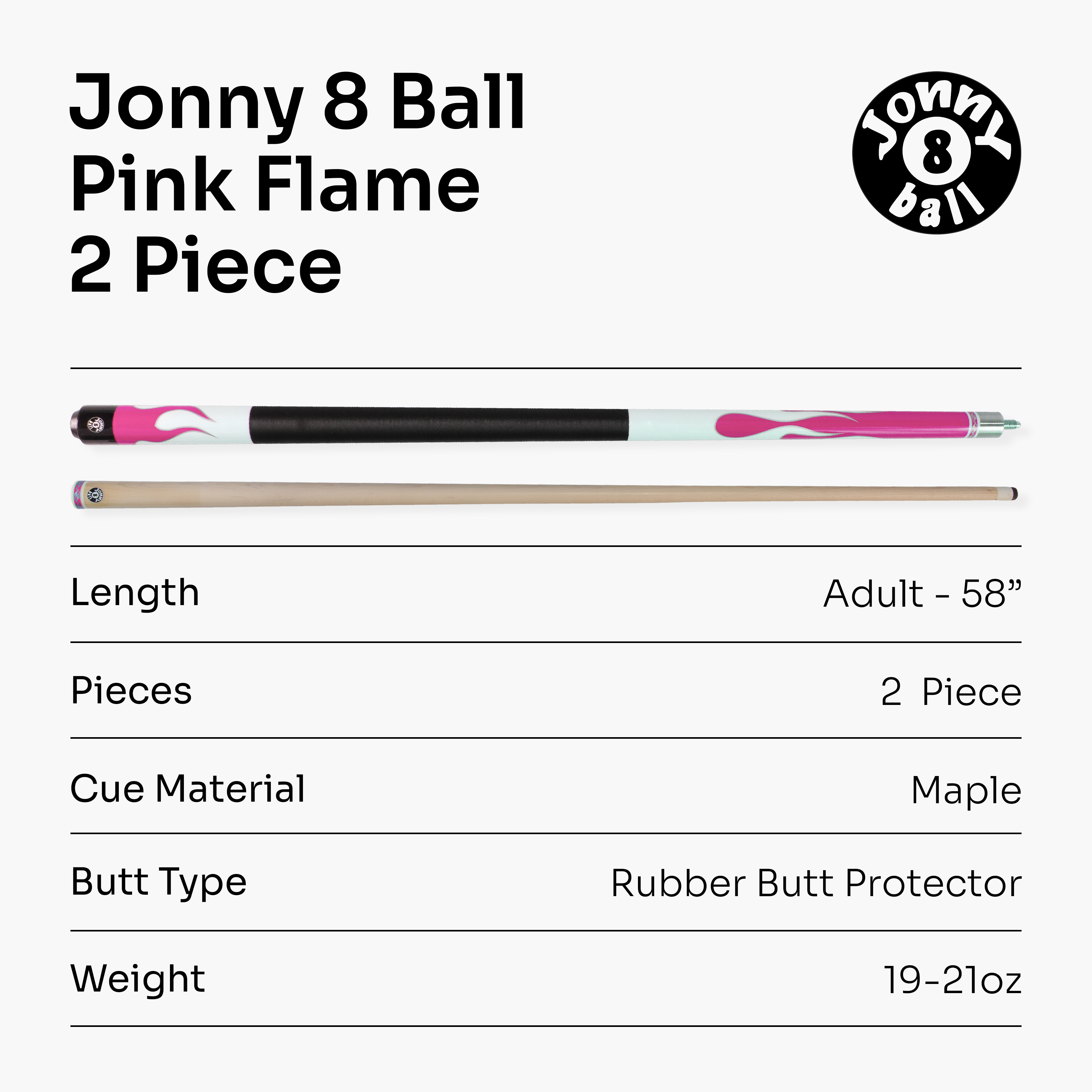 Jonny 8 Ball Flame 58-inch 2-piece cue Cue + Case