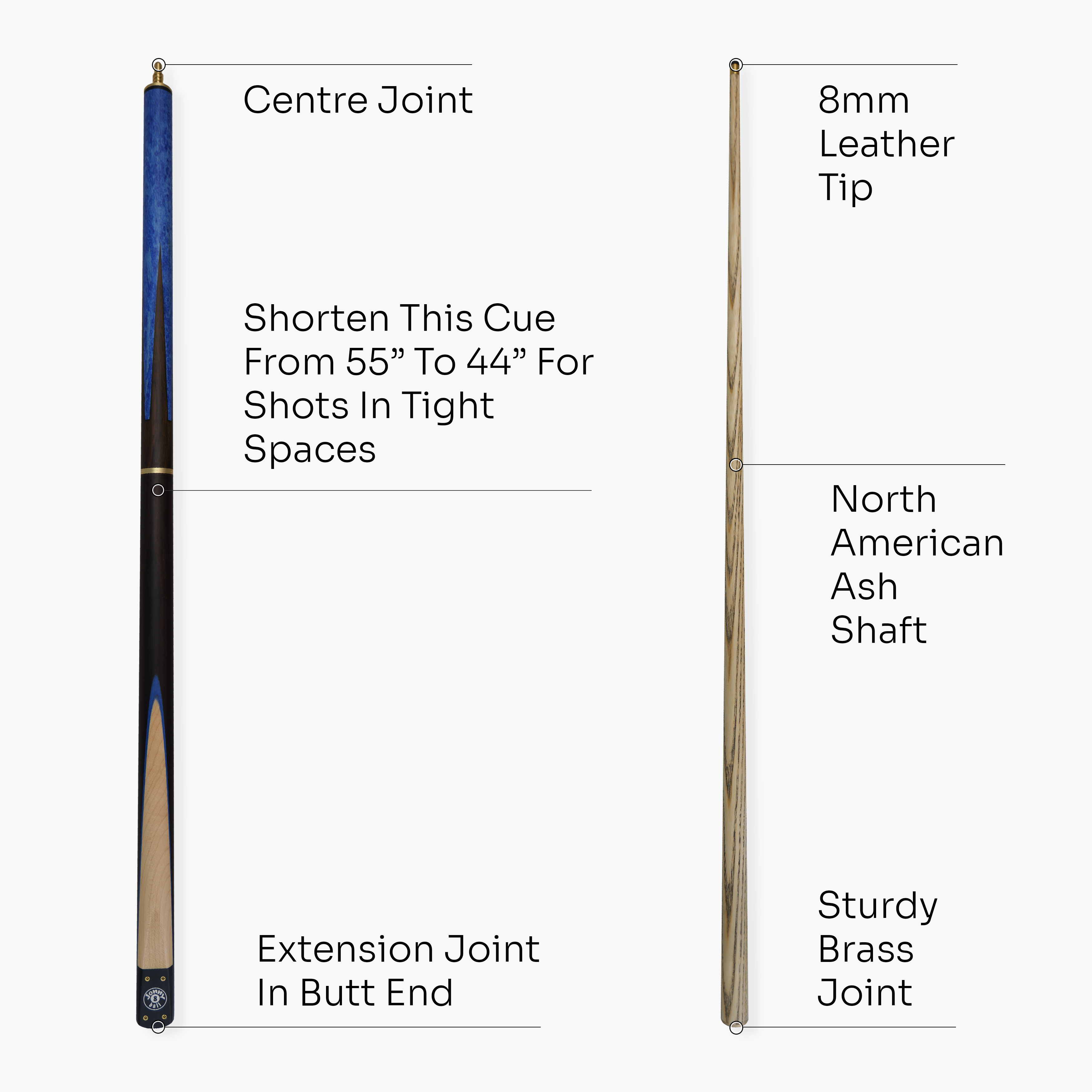 Jonny 8 Ball Hawk adjustable 3-piece pool cue Cue + Case