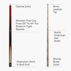 Jonny 8 Ball Hawk adjustable 3-piece pool cue Cue + Case