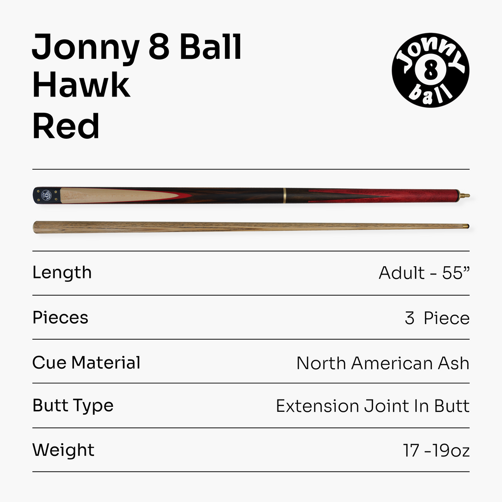 Jonny 8 Ball Hawk adjustable 3-piece pool cue Cue + Case