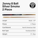 Jonny 8 Ball Silver Smoke 57-inch 2-piece pool cue Cue + Case