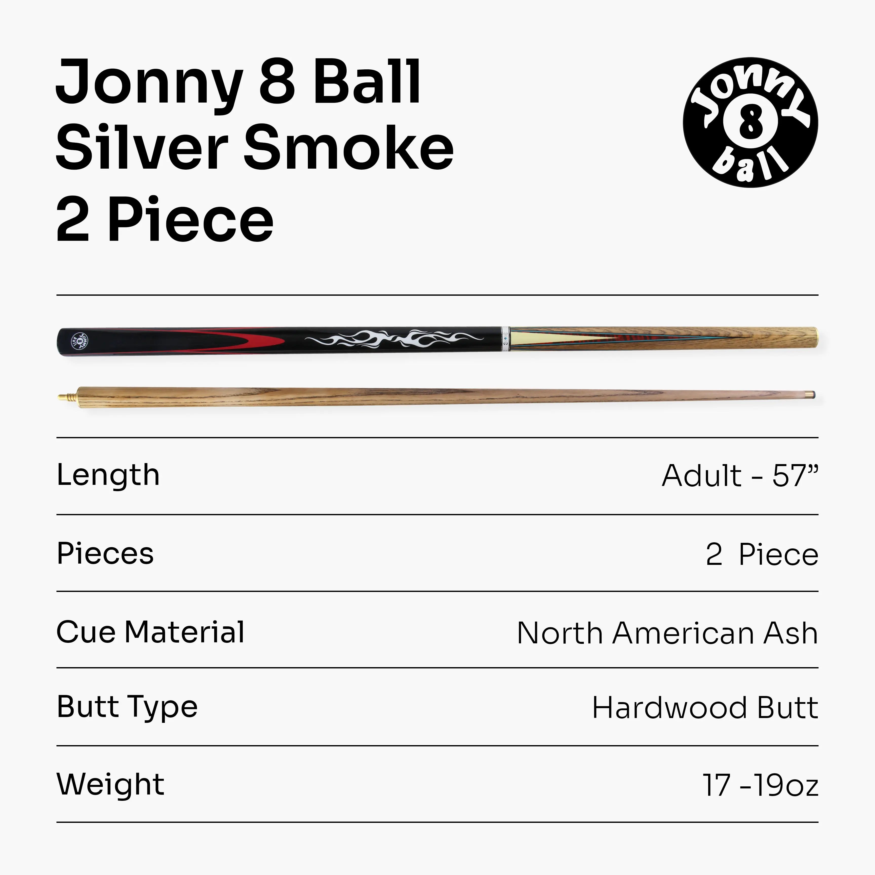 Jonny 8 Ball Silver Smoke 57-inch 2-piece pool cue Cue + Case