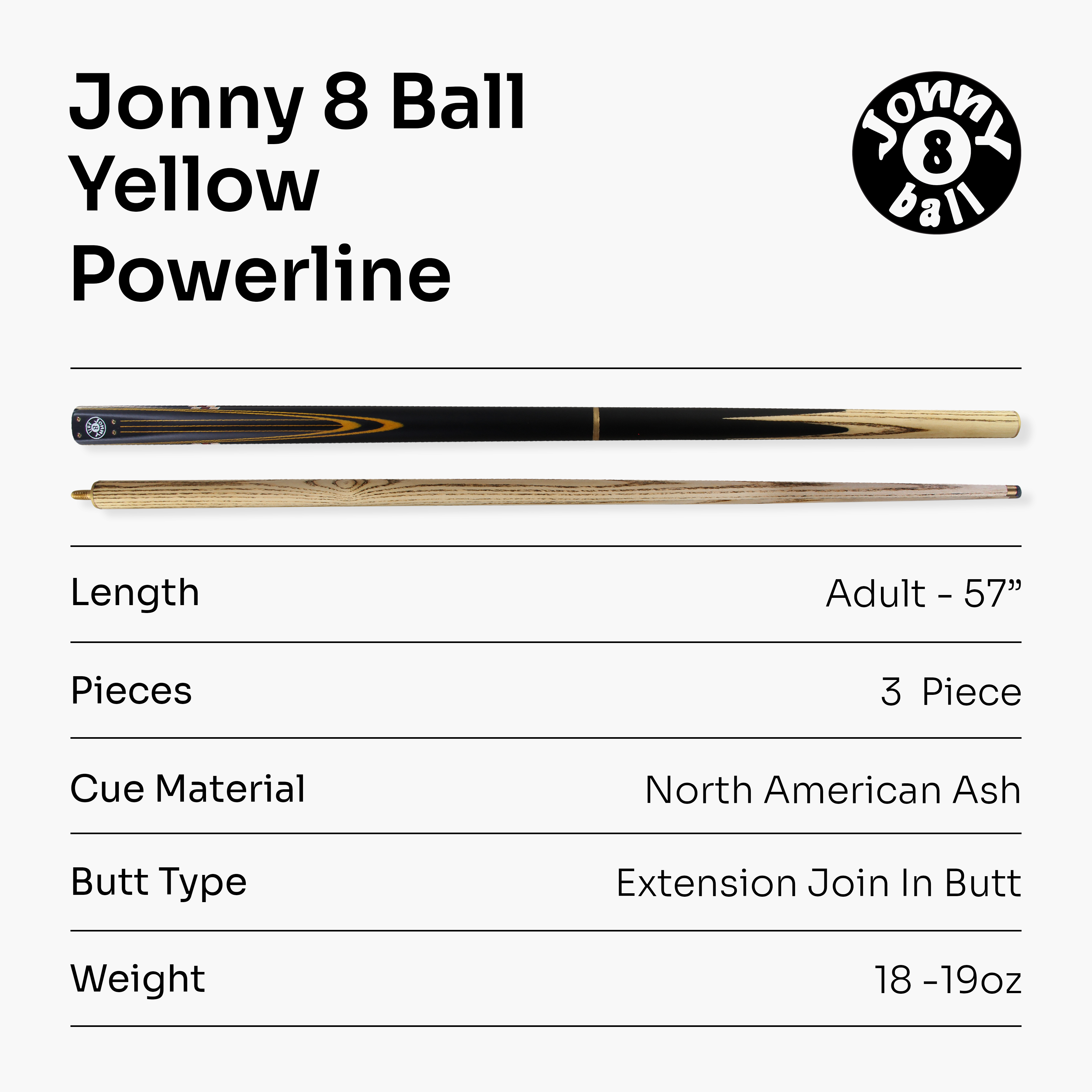 Jonny 8 Ball adjustable 57-inch 3-piece cue Cue + Case