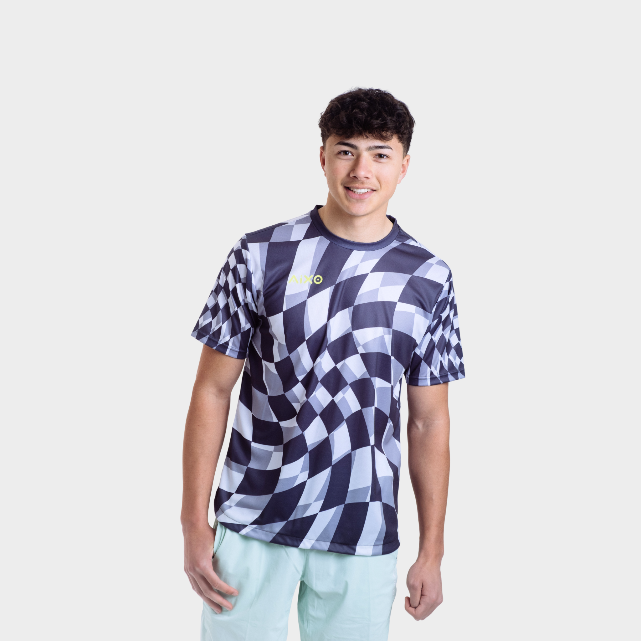 Aixo Checker Mens Top Grey Aixo