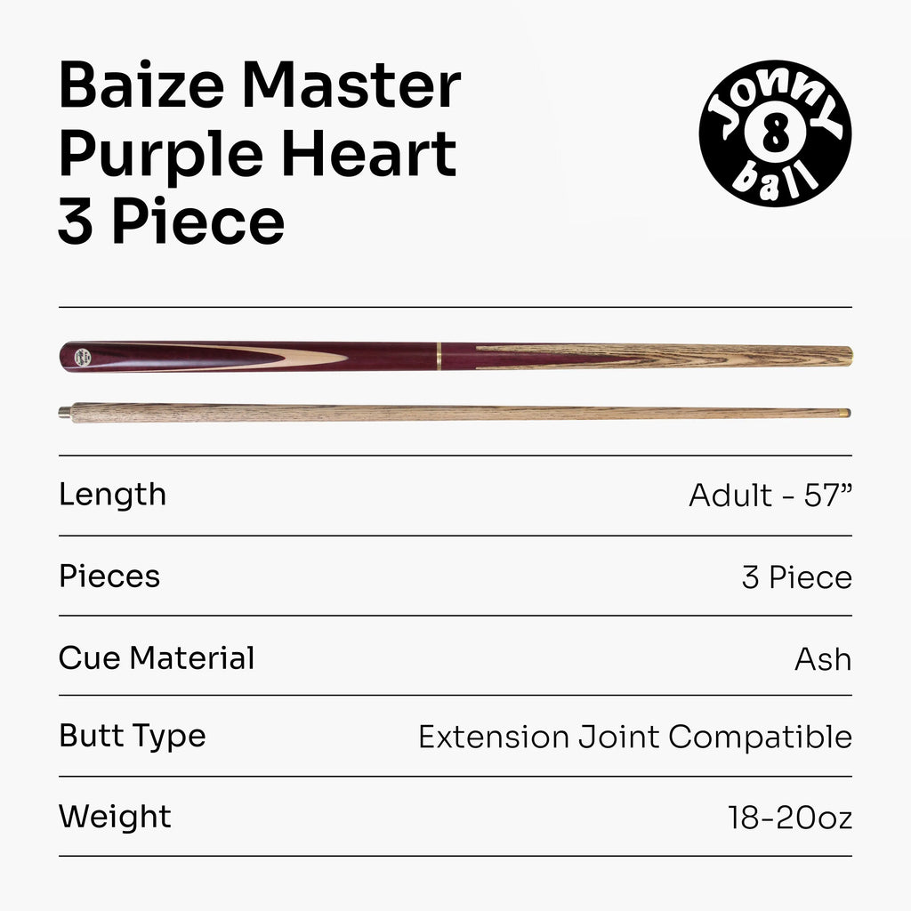 Baize Master Purple Heart 57-inch adjustable 3-piece cue Cue + Case