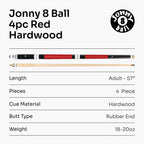 Jonny 8 Ball adjustable 4-piece cue with spare tips Cue + Case