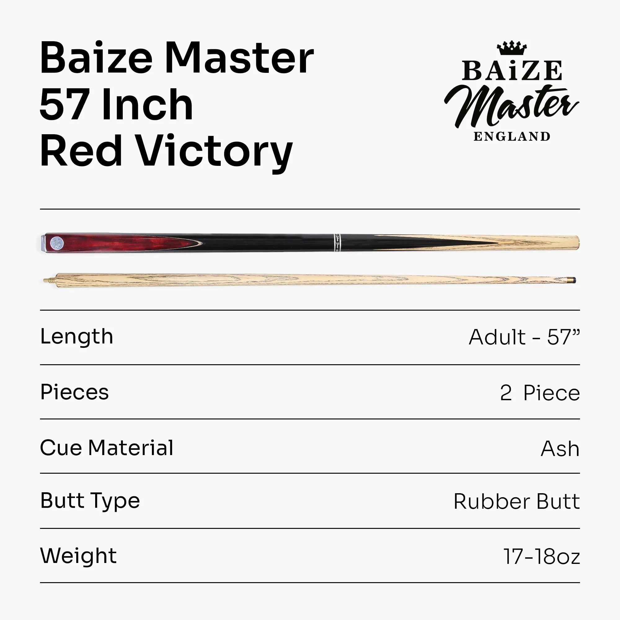 Baize Master Victory 57-inch 2-piece cue - 9.5mm tip Cue + Case