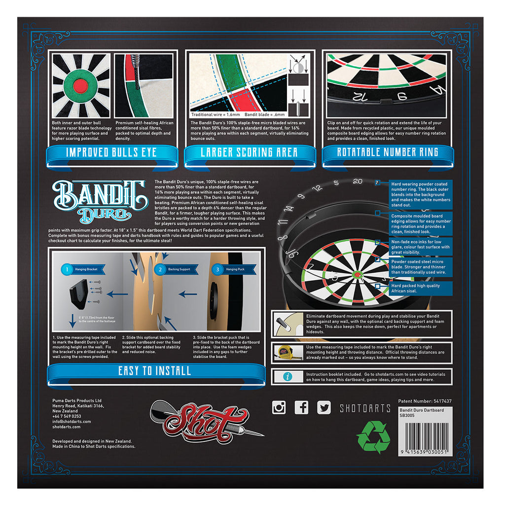 Shot Bandit Duro Dartboard GW Darts