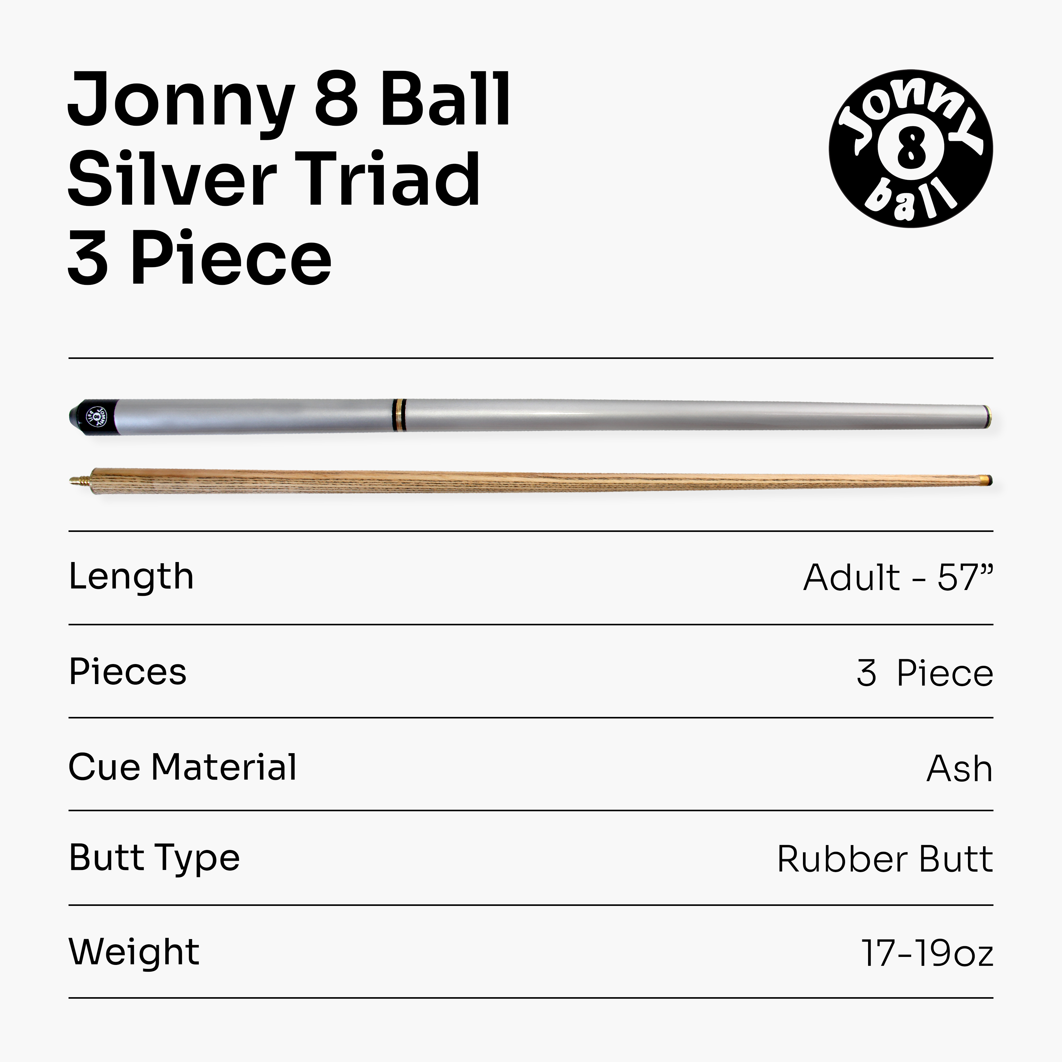 Jonny 8 Ball Triad 57-inch adjustable 3-piece cue Cue + Case