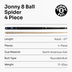 Jonny 8 Ball adjustable 57-inch 4-piece pool cue Cue + Case