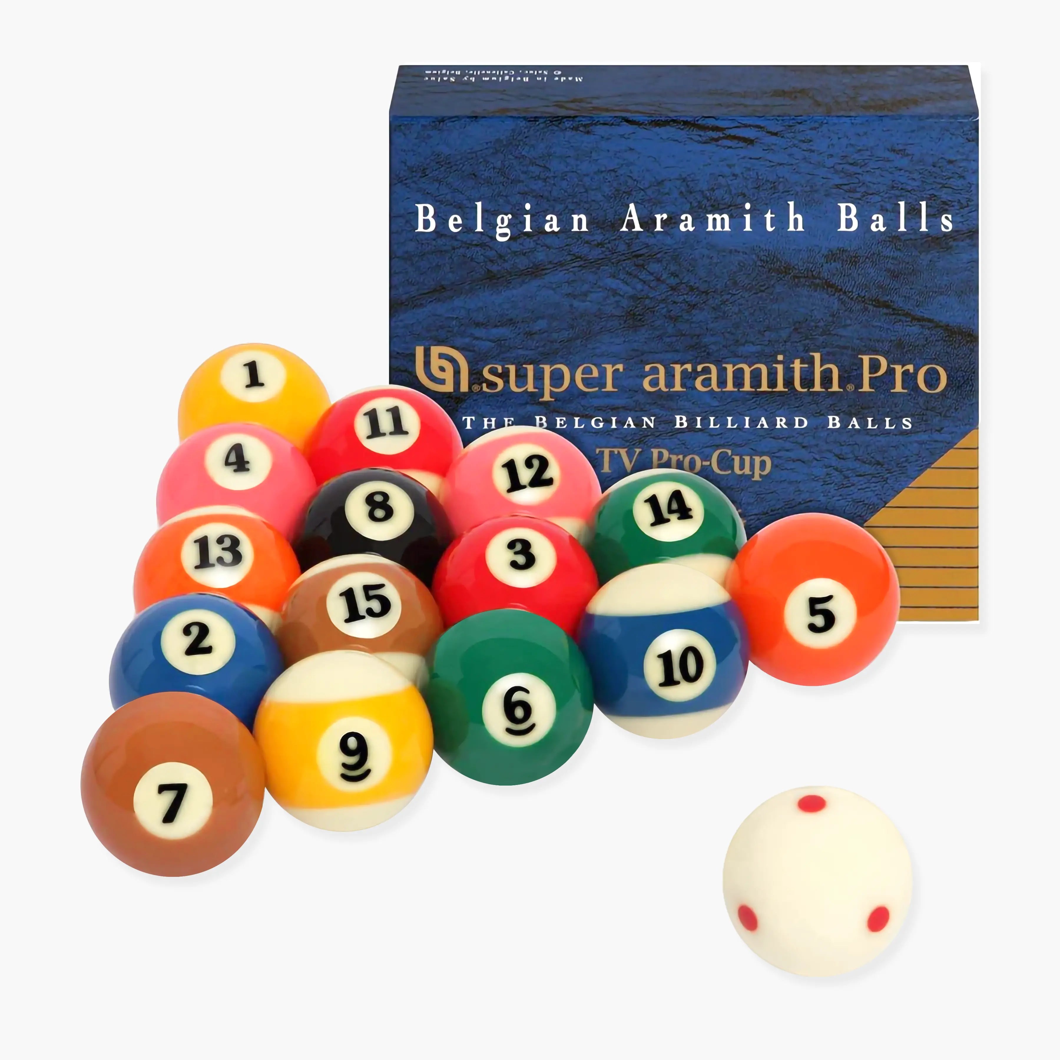 Super Aramith Pro Cup TV pool balls with spotted cue ball Cue + Case