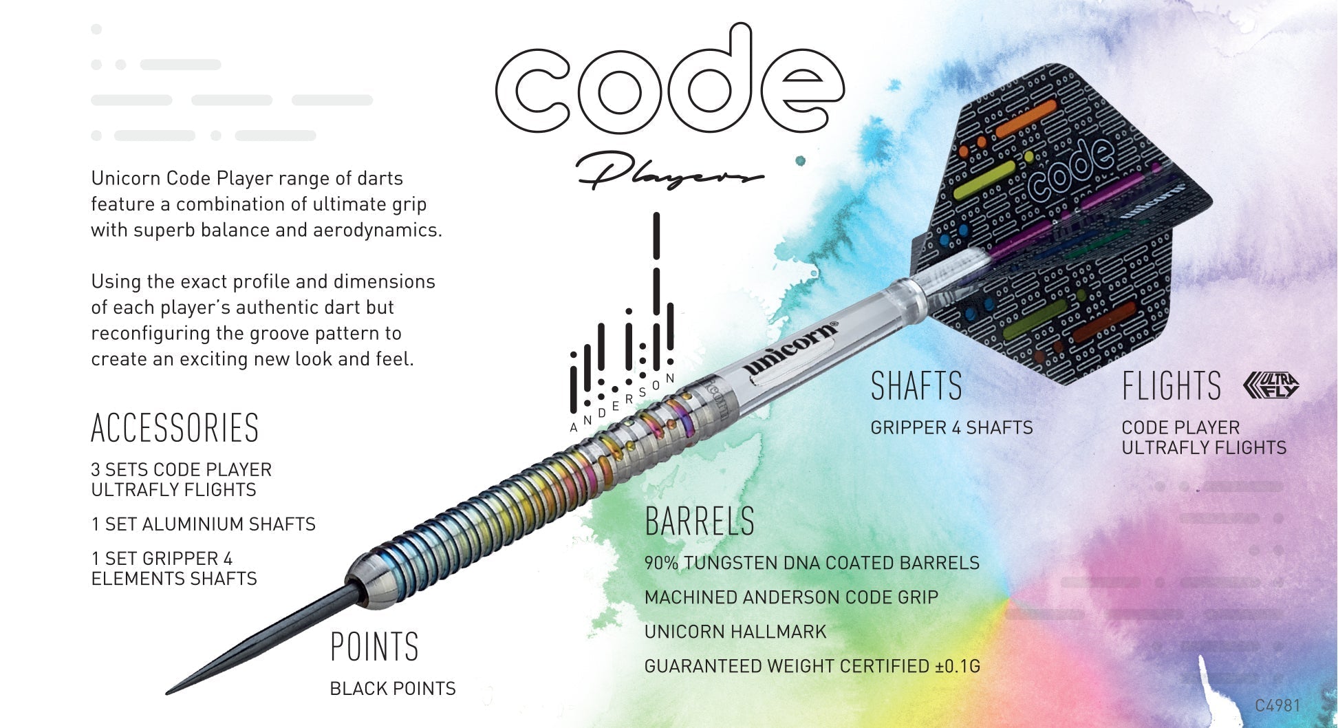 Unicorn CODE Gary Anderson darts 90% GW Darts