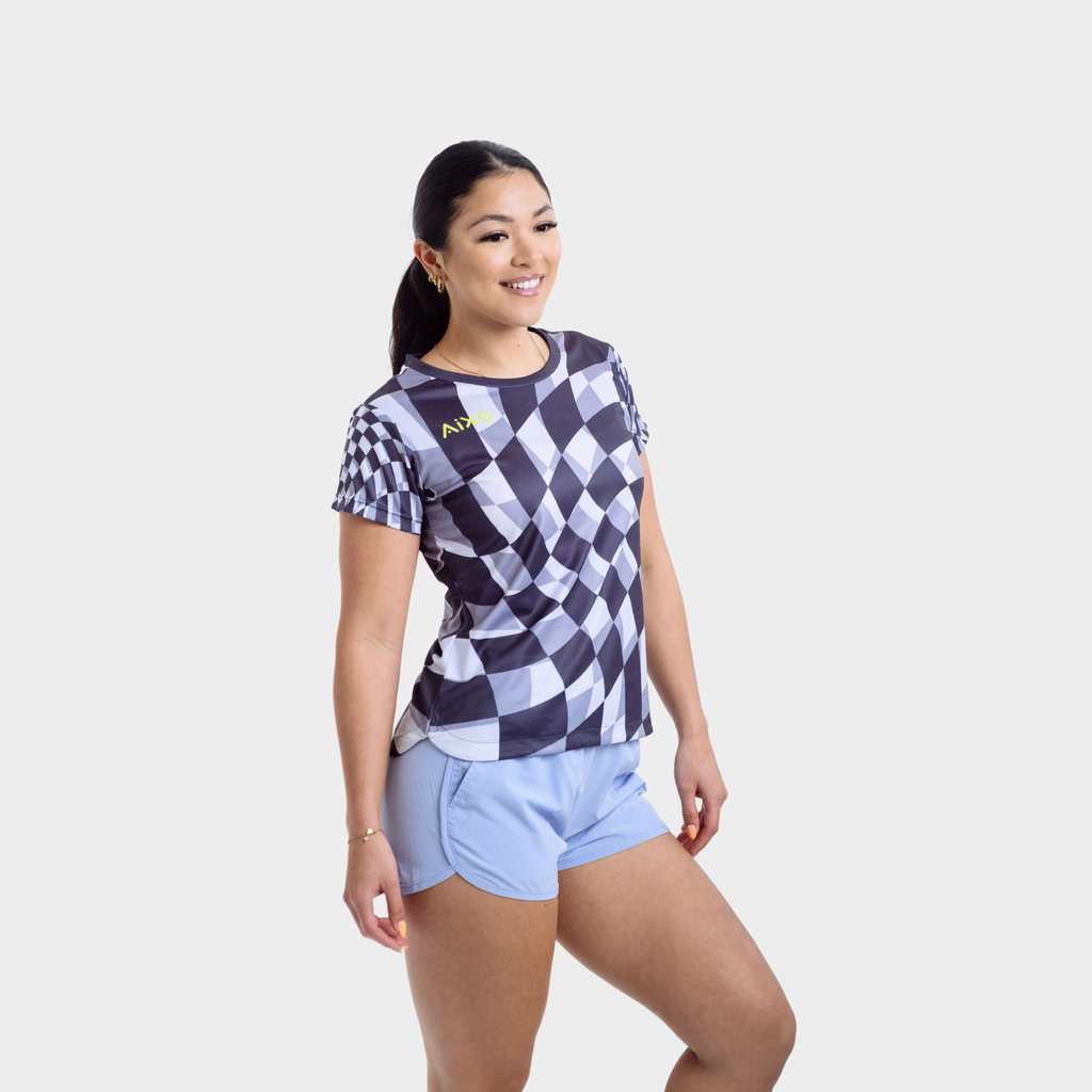Aixo Checker Womens Top Grey Aixo
