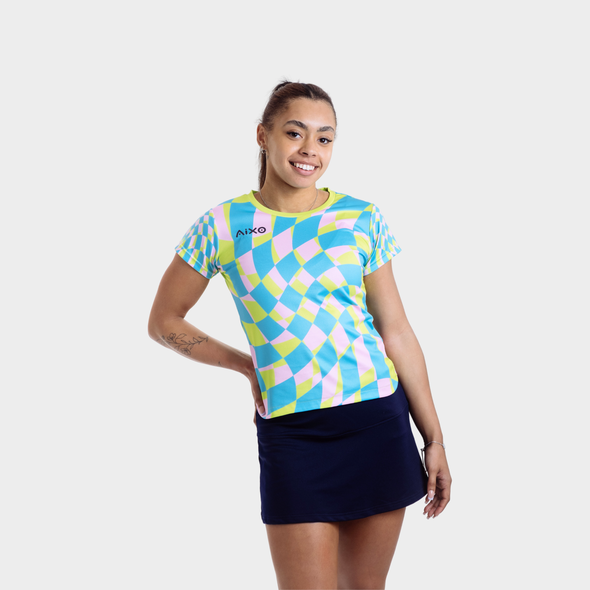 Aixo Checker Womens Top Lime Aixo