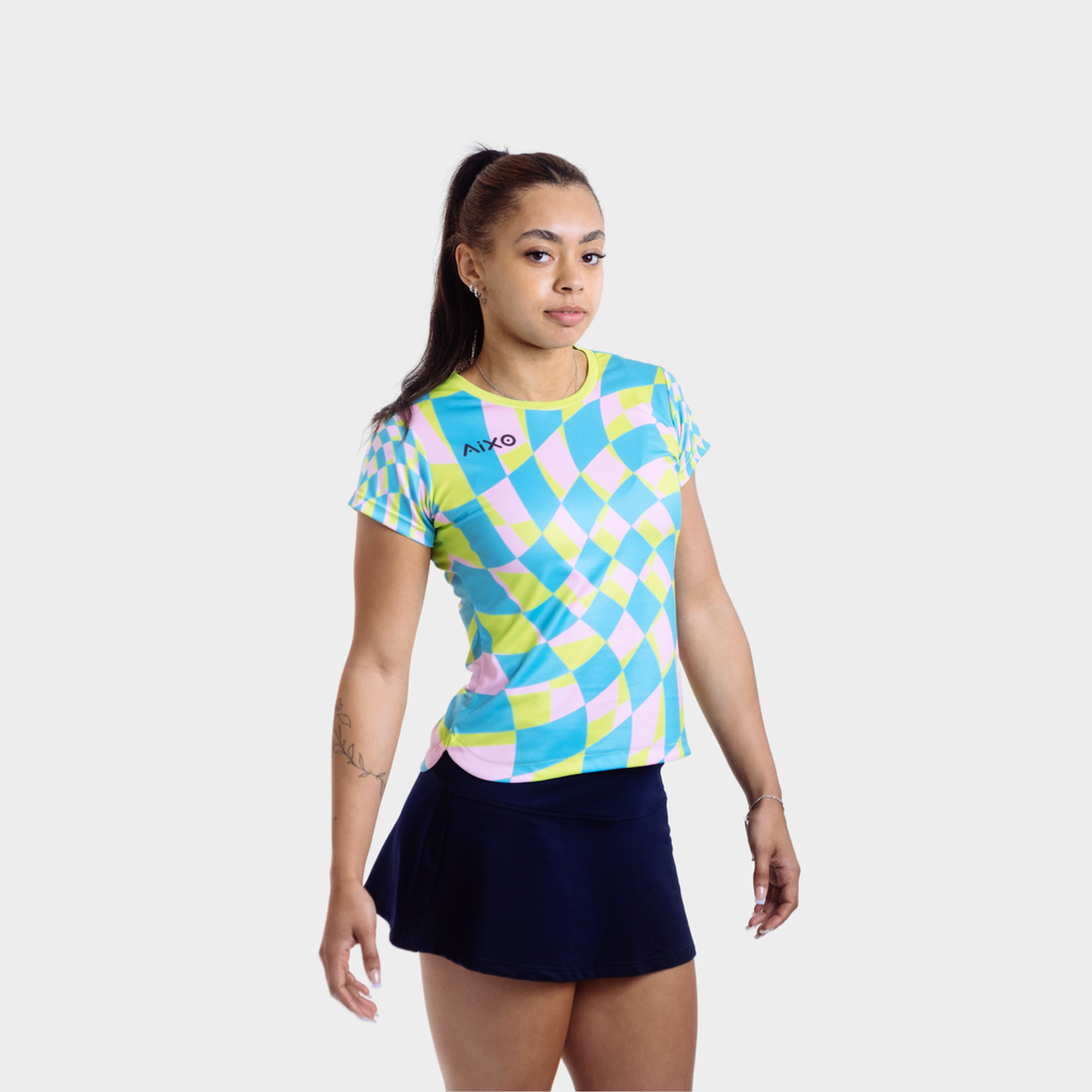 Aixo Checker Womens Top Lime Aixo