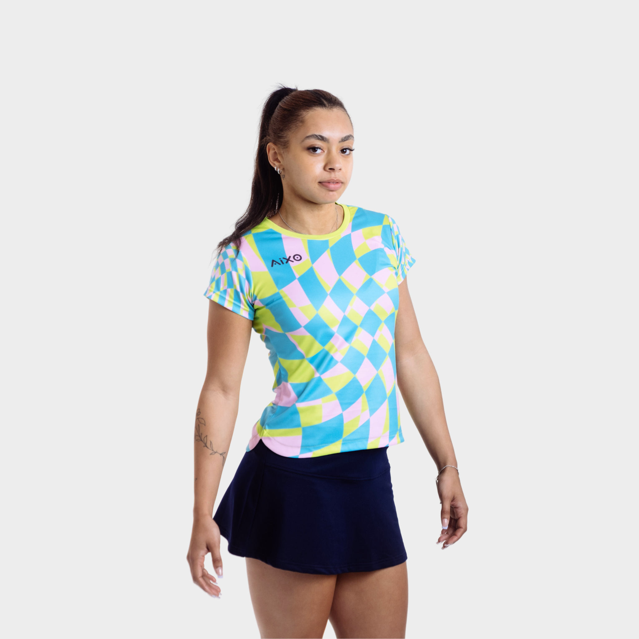 Aixo Checker Womens Top Lime Aixo