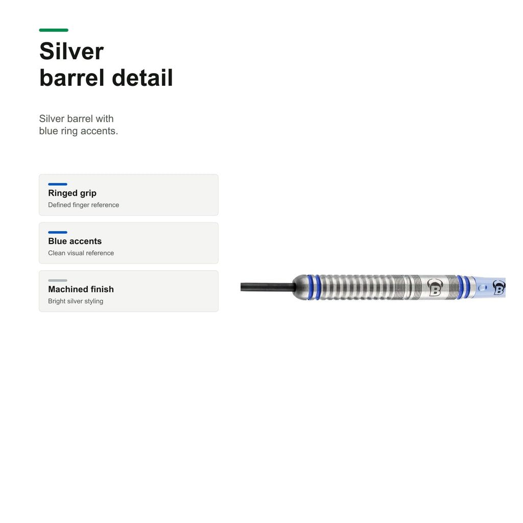 Bull's Ballista Steel dart 70% Tungsten silver barrel detail