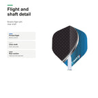 Bull's Ballista Steel dart 70% Tungsten flight and shaft detail