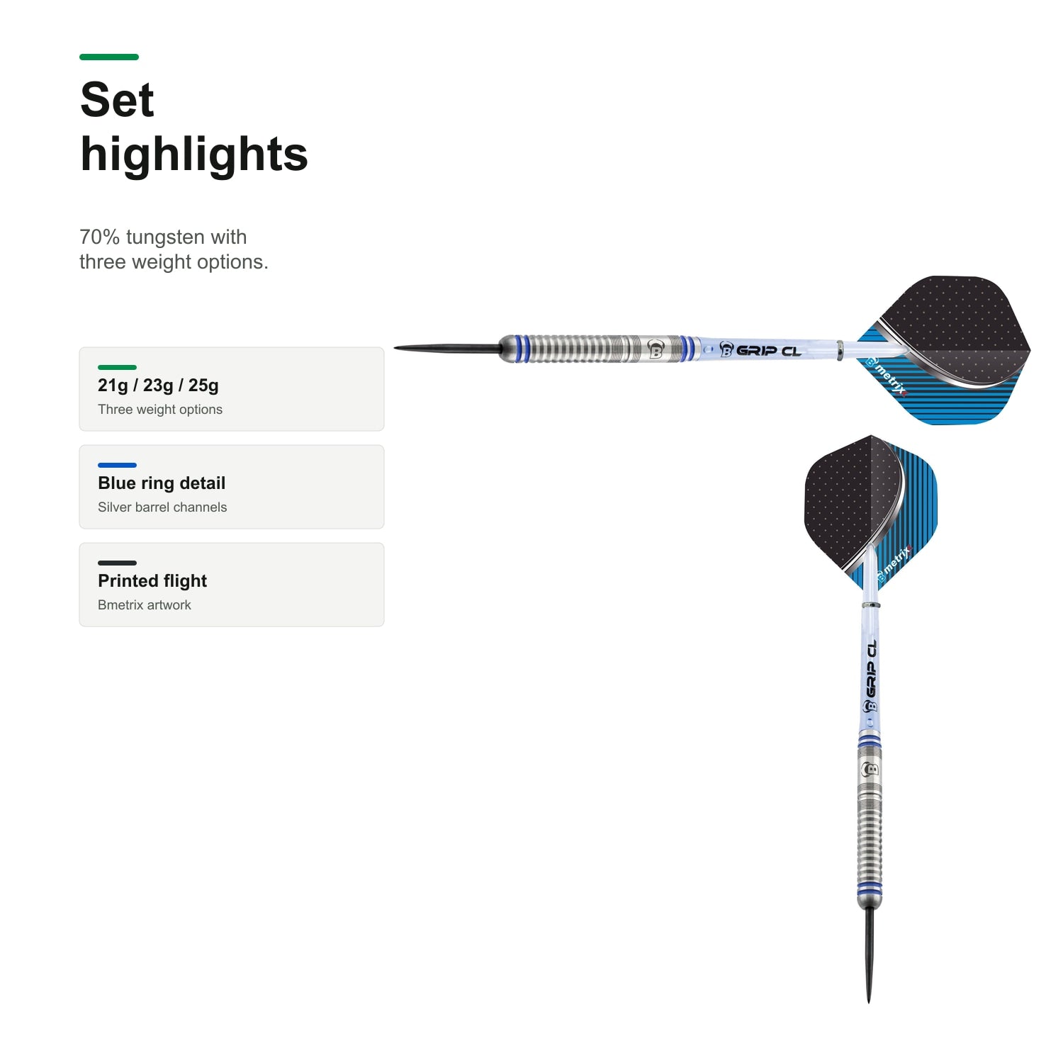 Bull's Ballista Steel dart 70% Tungsten set highlights