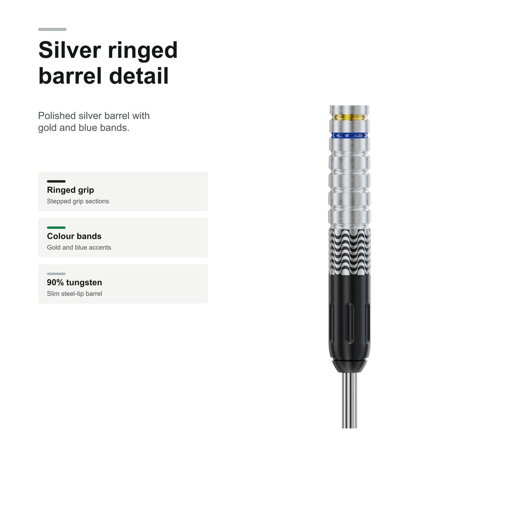 Bull's Challenger Diogo Portela 90% Tungsten silver ringed barrel detail