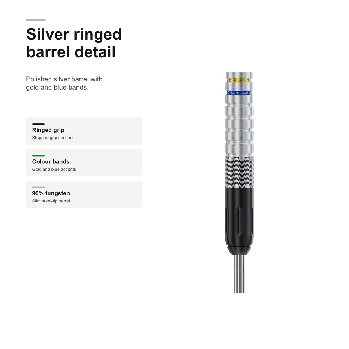 Bull's Challenger Diogo Portela 90% Tungsten silver ringed barrel detail