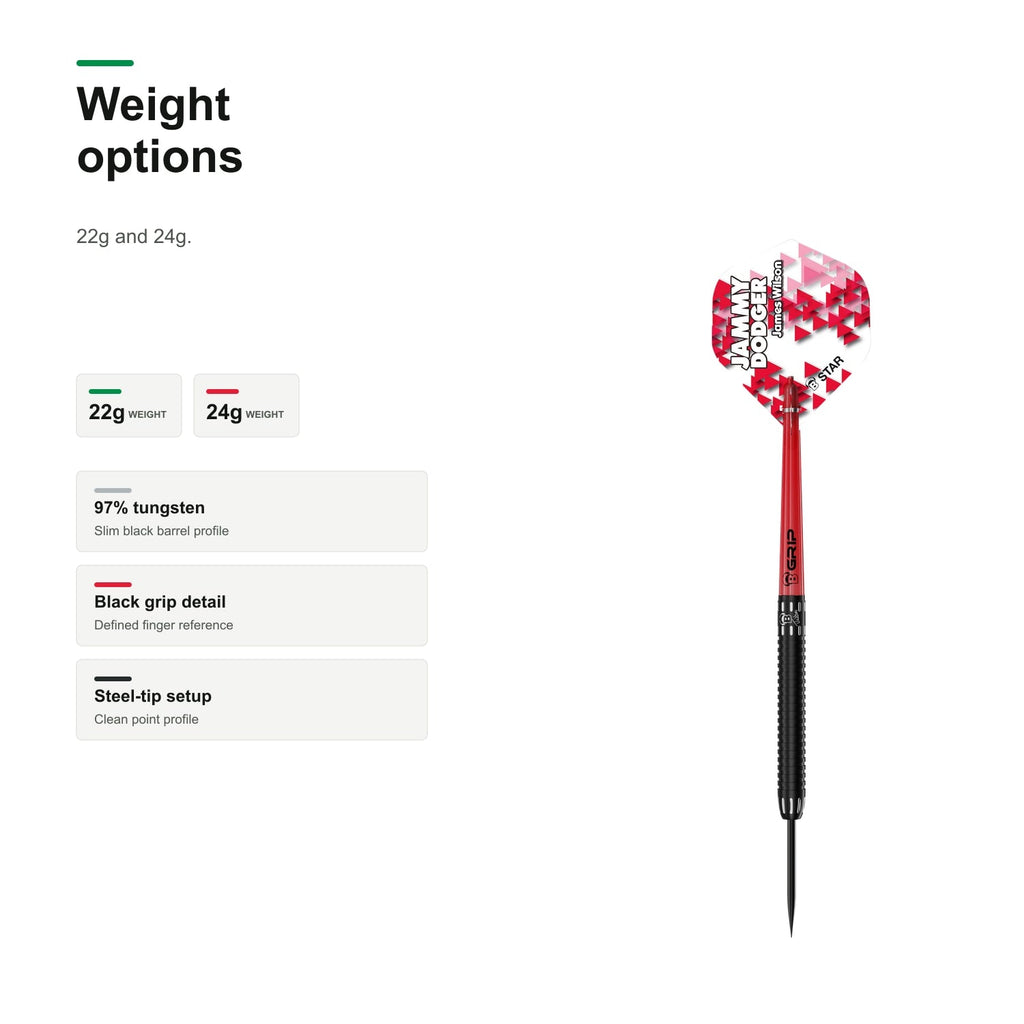 Bull's James Wilson Steel dart 97% Tungsten weight options