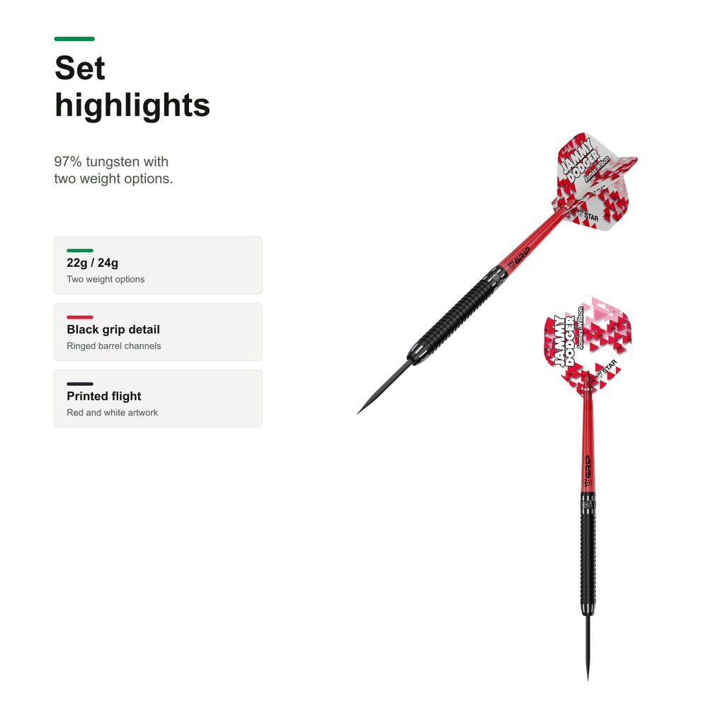 Bull's James Wilson Steel dart 97% Tungsten set highlights