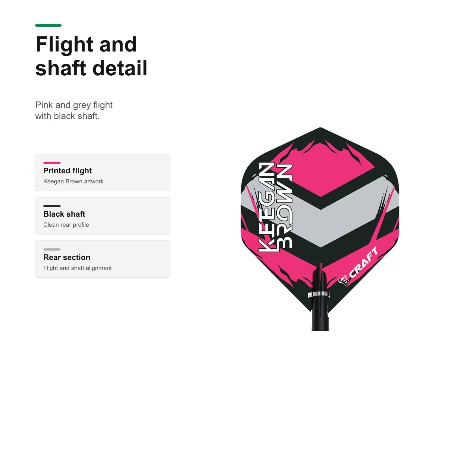 Bull's Keegan Brown 90% Tungsten darts flight and shaft detail