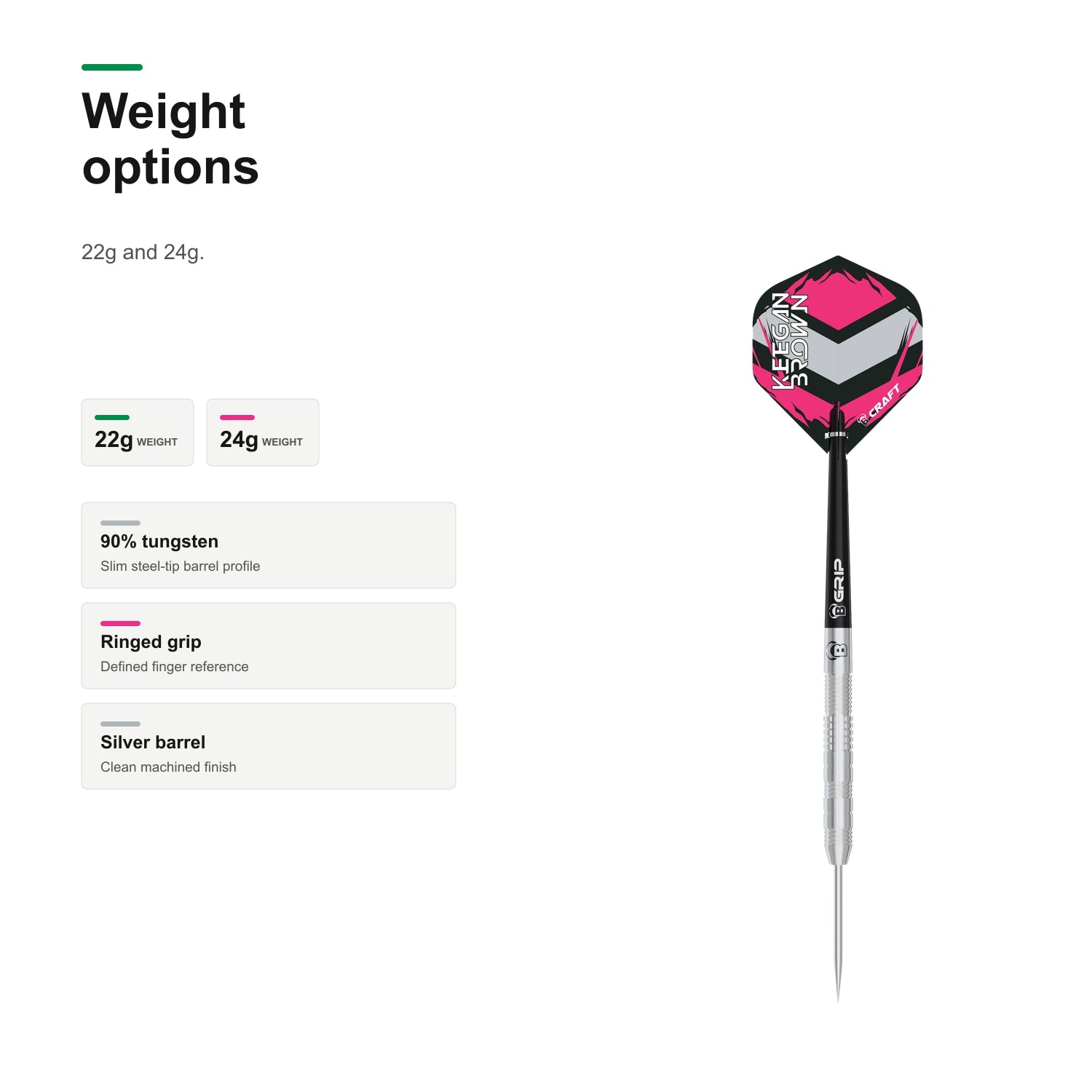 Bull's Keegan Brown 90% Tungsten darts weight options