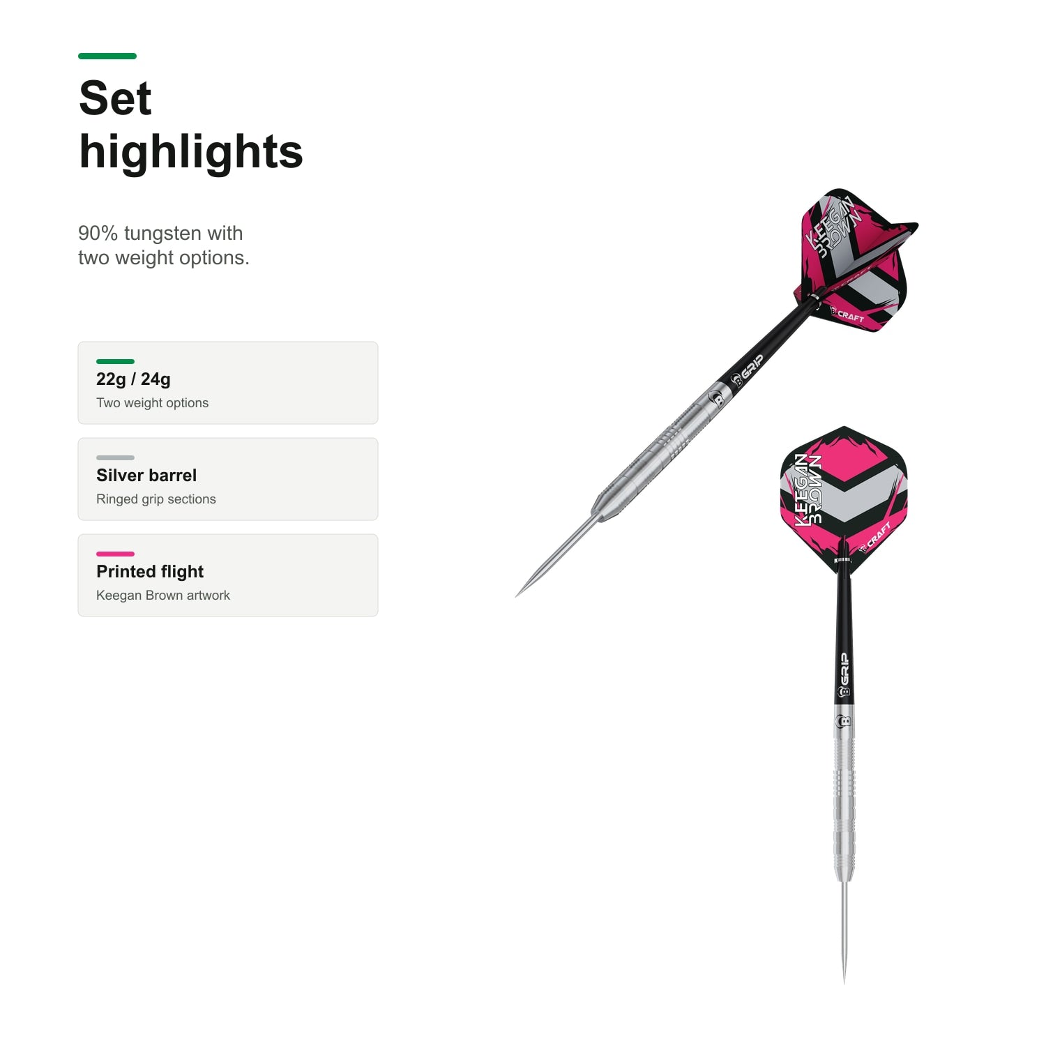 Bull's Keegan Brown 90% Tungsten darts set highlights