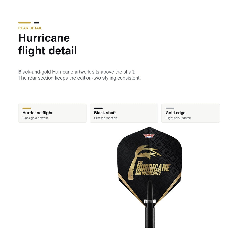 Bull's Kim Huybrechts 90% Black E2 Hurricane flight and black shaft detail