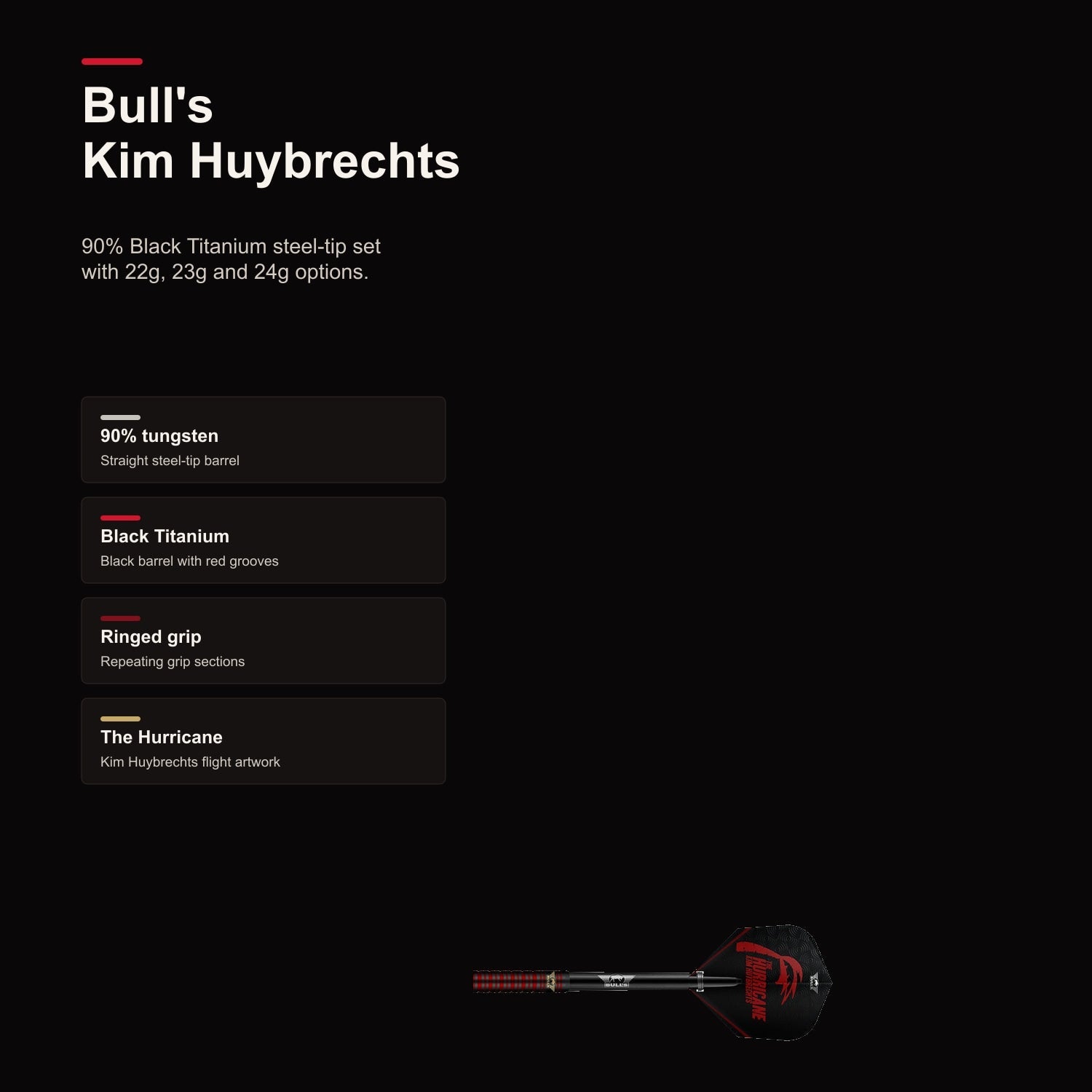 Bull's Kim Huybrechts 90% Black Titanium darts product profile