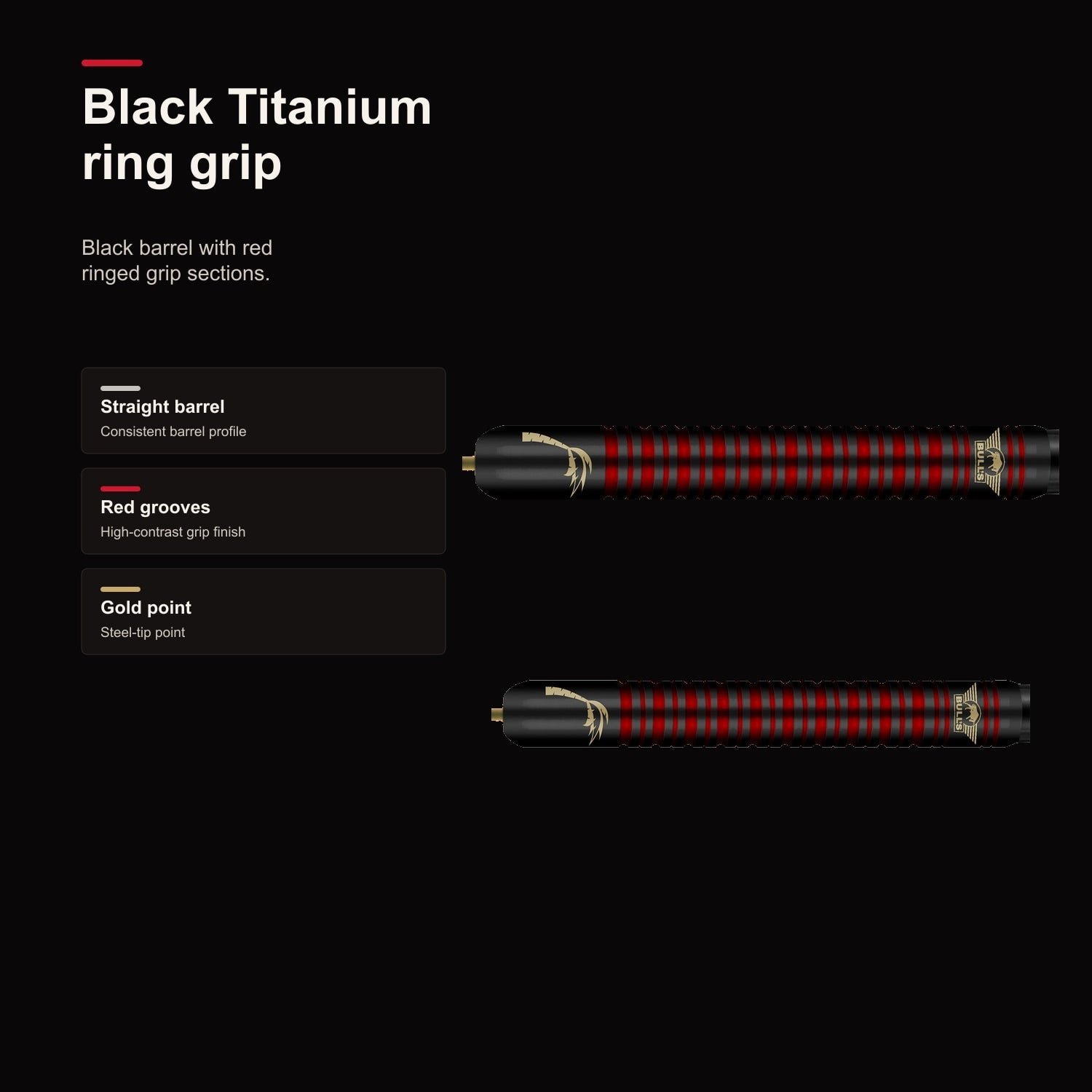 Bull's Kim Huybrechts 90% Black Titanium darts ring grip detail