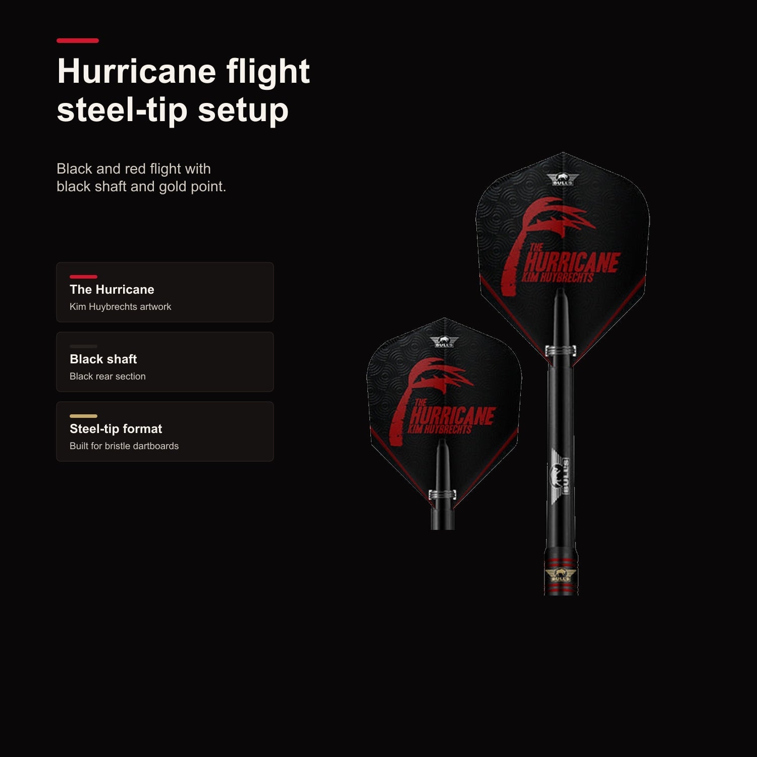 Bull's Kim Huybrechts 90% Black Titanium darts flight and steel-tip setup