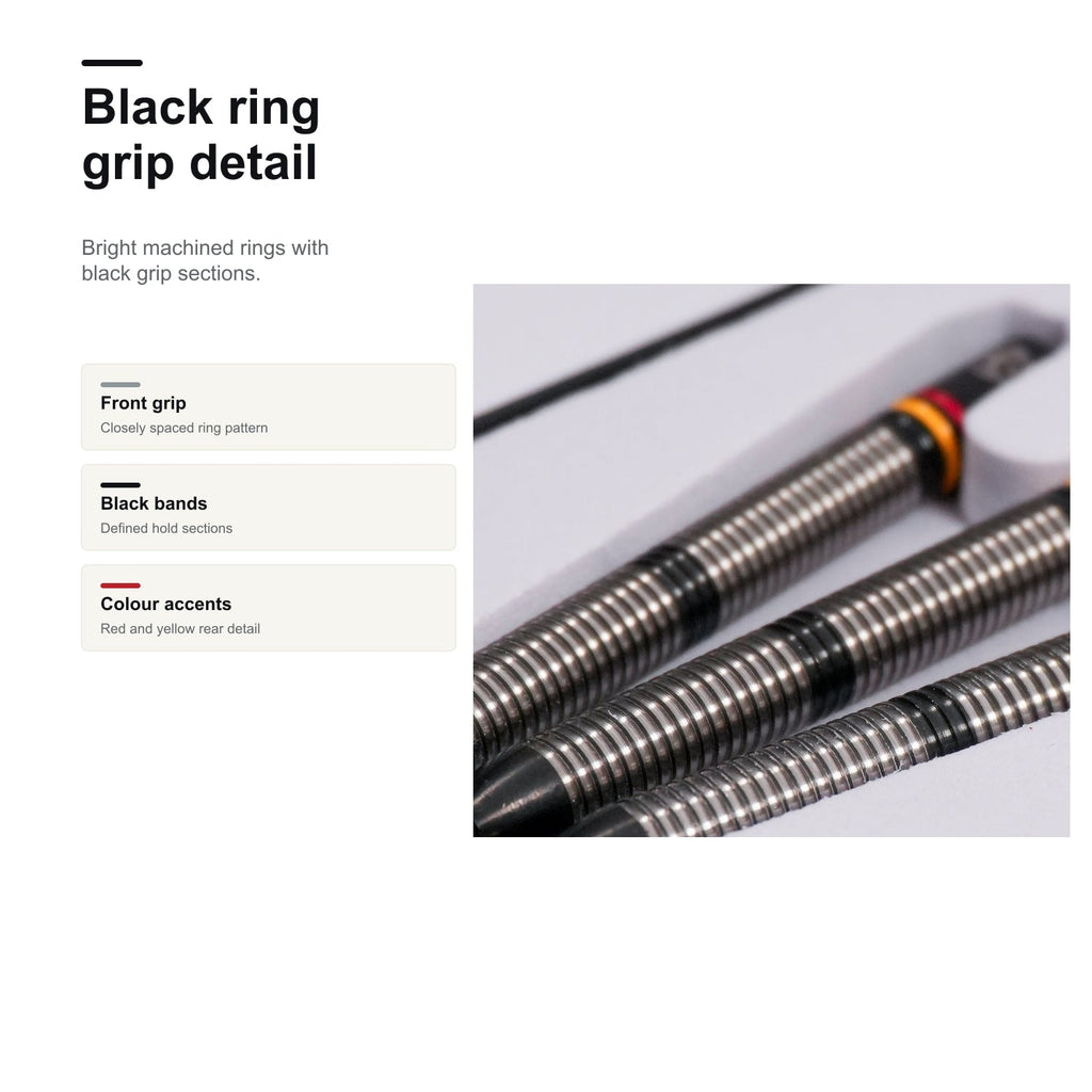 BULL'S Mike de Decker Black Edition 90% black ring grip detail