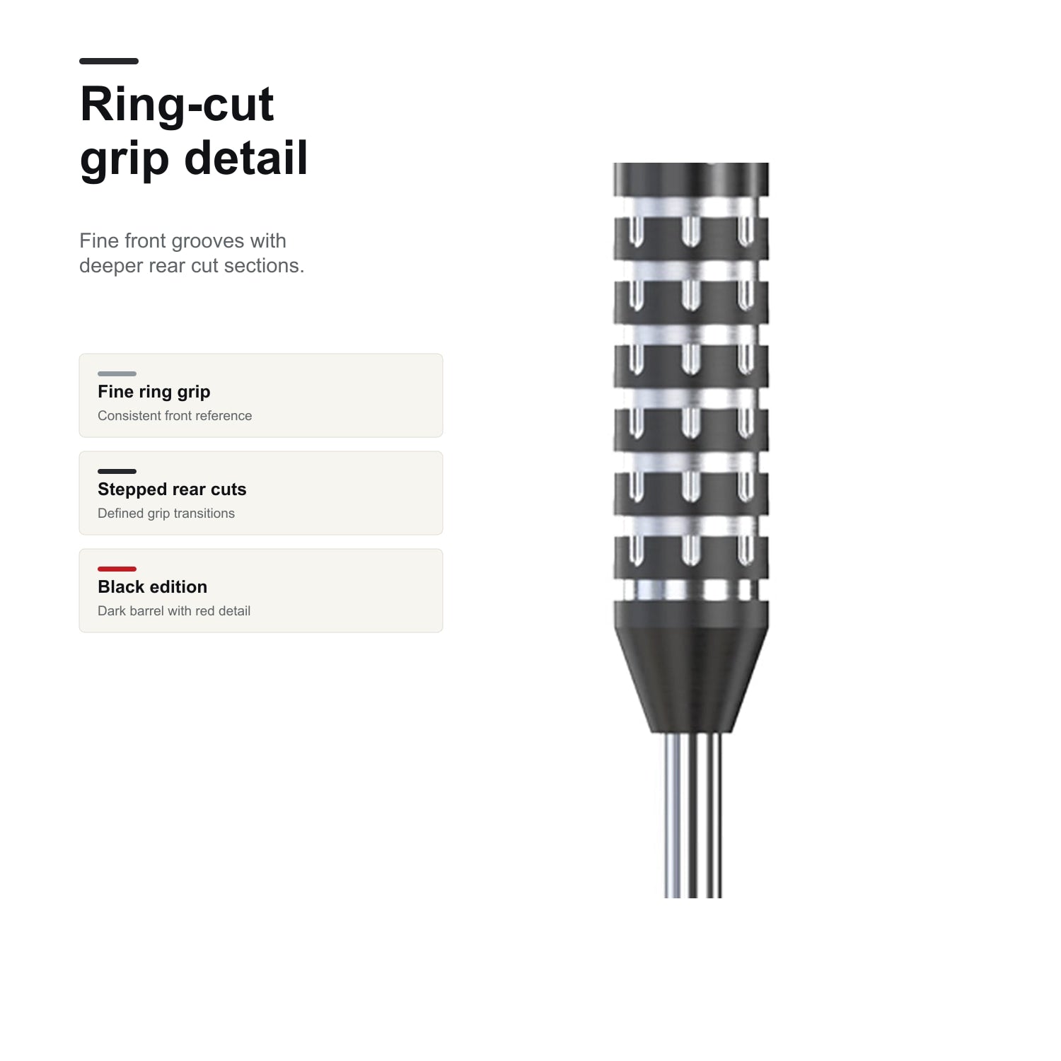 BULL'S Krzysztof Ratajski Generation 2 Black Edition 90% ring-cut grip detail