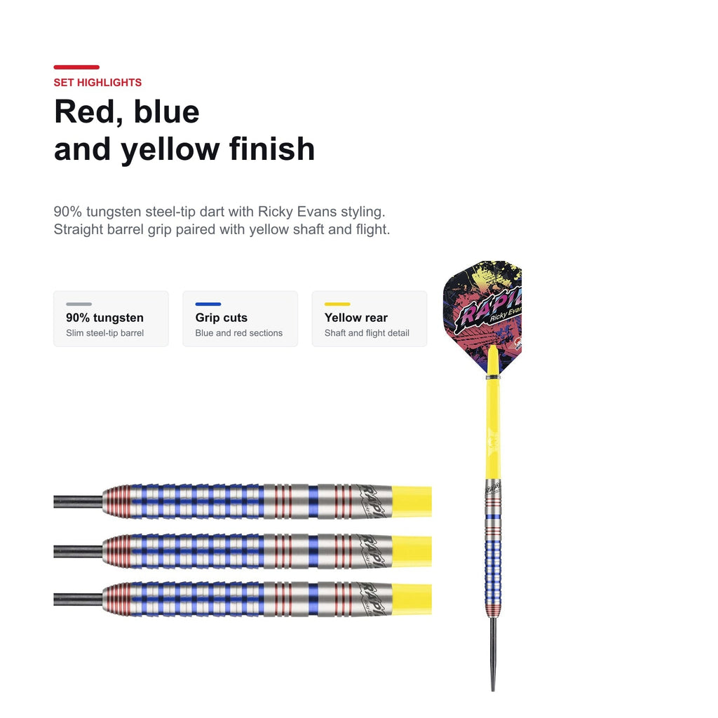 Bull's Ricky Evans 90% red blue yellow finish
