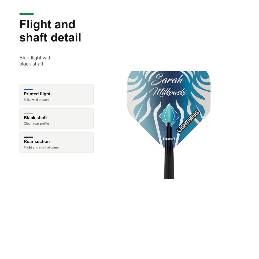 Bull's Sarah Milkowski Steel Darts 90% Tungsten flight and shaft detail